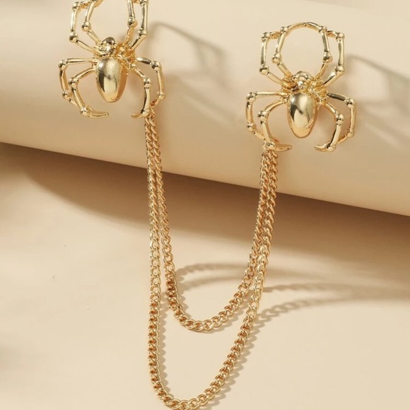 🕷 Awesome Double Metallic Spider Collar Cascading Tassel Chains Brooch Pins 🕷 - Picture 4 of 13